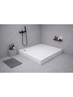 90X90 Kare Panelli ve Ayaklı Akrilik Duş Teknesi
