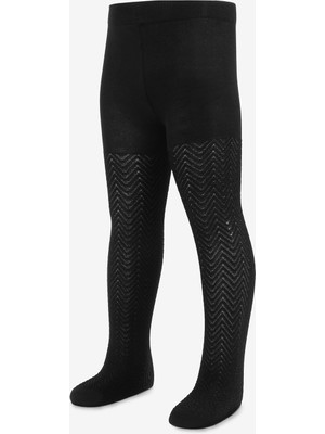 Le Mabelle Siyah Zigzak Desenli Kız Çocuk Külotlu Çorap