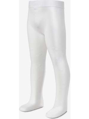 Le Mabelle Beyaz Çiçek Desenli Mikro File Kız Çocuk Külotlu Çorap