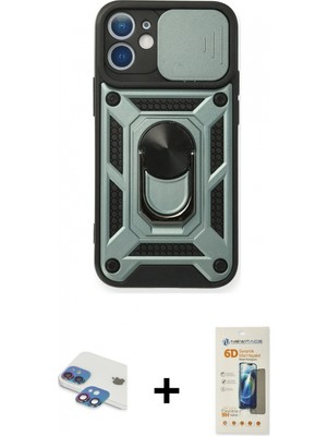 Marsilyan™- iPhone 11 Kılıf Ahenk Klasik - Siyah 6d Mat Seramik Hayalet Nano Ekran Koruyucu + Gökkuşağı Pers Alüminyum Kamera Lens