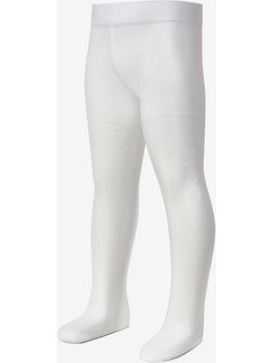 Le Mabelle Beyaz Çizgili ve Puanlı Kız Çocuk Külotlu Çorap