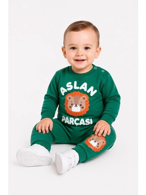 Dinamik çocuk Aslan Parçası Baskılı Erkek Bebek 2'li Takım | Mevsimlik 2 Iplik Sweatshirt Eşofman Alt Üst Takım 3-6-9-12AYLIK