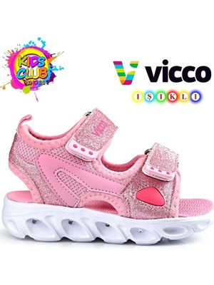 Vicco Işıklı Ortopedik Çocuk Sandalet Pembe Kız Çocuk İçin Tekstil Tabanlı Konforlu Ayakkabı