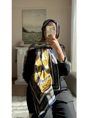 Buscarfs Lacivert Gold Ipek Şal