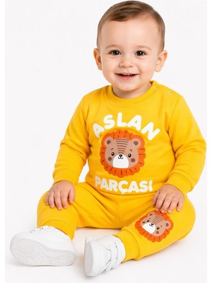 Dinamik çocuk Aslan Parçası Baskılı Erkek Bebek 2'li Takım | Mevsimlik 2 Iplik Sweatshirt Eşofman Alt Üst Takım 3-6-9-12AYLIK