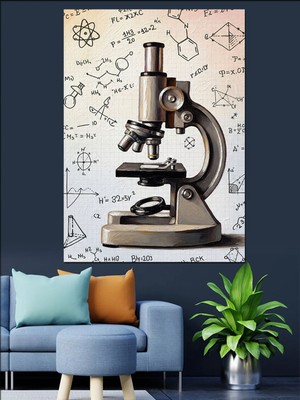 Özgürce Antika Kağıtta Mikroskop Temalı Dekoratif Kanvas ve Mdf Tablo