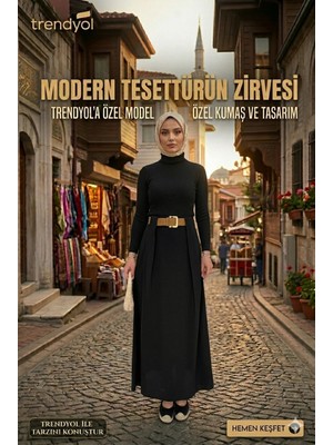 Win Moda Tesettür Etek-Pileden Kemerli / Dokulu Kumaş Maxi Boy Etek