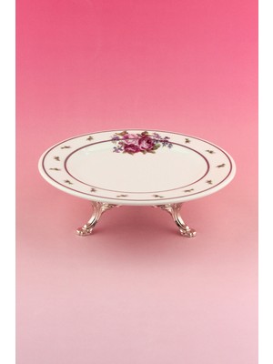 Bursa Porselen Dekor Sheridan Gümüş Metal Ayaklı Sunum Tabağı