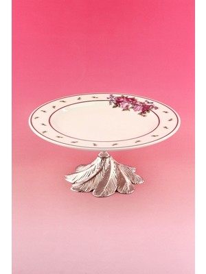 Bursa Porselen Dekor Sheridan Gümüş Metal Ayaklı Servis Tabağı