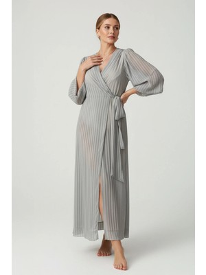 Deriderim Gri Maxi Şifon Elbise Plaj Kaftan
