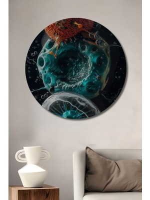 Özgürce Mikroskobik Sanat Virüs Hücre Temalı Yuvarlak Mdf Duvar Tablosu