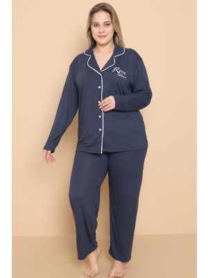 Wordex Mrn 4400 Polyviscon Kumaş Kısa Kollu Düğmeli Büyük Beden Kadın Pijama Takımı