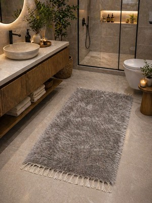 Tekstil Stokları El Dokuma Bambu Viskon Yumuşak Iplik 70X140 cm Peluş Halı Paspas Gri