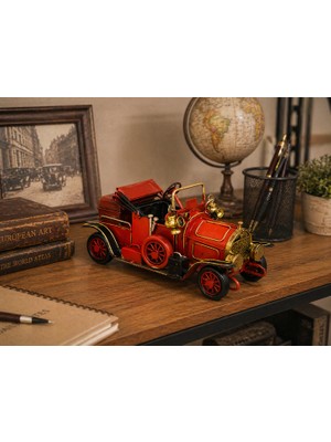 Teknohediyem Vintage Üstü Açık Metal Araba Dekoru – El Yapımı Eskitme Nostaljik Klasik Araba Modeli 16X7X8 cm