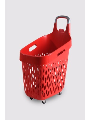 Rafiste Tekerlekli Market Sepeti (Tekerlekli Alışveriş Sepeti Gri Saplı Bölmeli ) 73 L Kırmızı