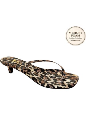 Tkees Kadın Mini Topuk Parmak Arası Leopar Terlik