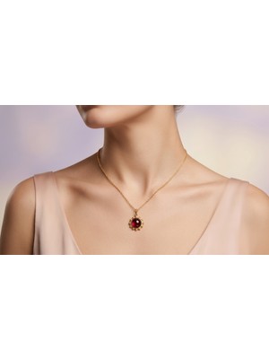 Dushico Kırmızı Doğal Taş Vintage Çelik Kolye