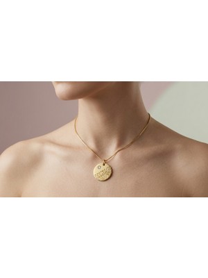 Dushico Zirkon Taş Parıltılı Madalyon Çelik Kolye