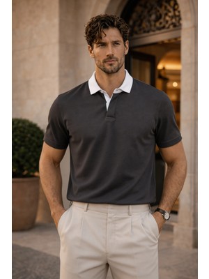 Valiberta Arthur Regular Fit Nova Pike Kumaş Polo Yaka T-Shirt - Füme