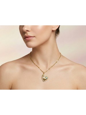 Dushico Taşlı Parıltılı Kalp Detay Zincir Çelik Kolye