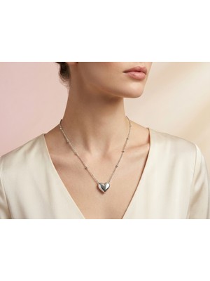 Dushico Gümüş Kalp Zincir Çelik Kolye