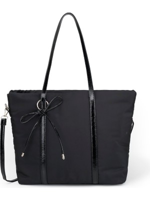 SHAKA Siyah SHK319 Fiyonk Charmlı,fermuarlı,astarlı Shopper Çanta