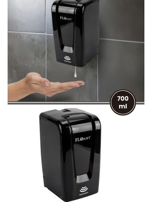 Flosoft Vera Otomatik Sıvı Sabunluk ve Dezenfektan Verici 700ML, Fotoselli Sensörlü Sabunluk F208 Siyah