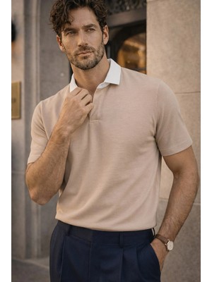 Valiberta Arthur Regular Fit Nova Pike Kumaş Polo Yaka T-Shirt - Bej