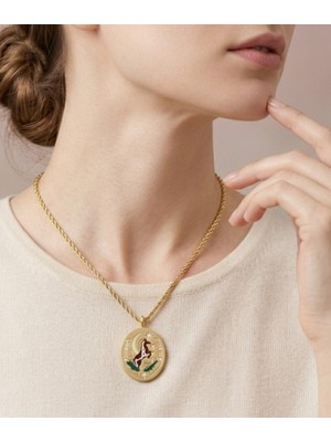 Dushico Şans Figür Parıltılı Madalyon Çelik Kolye