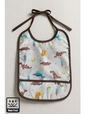 Miniel Unisex Bebek Baskılı Kolsuz Cep Detaylı Sıvı Geçirmez Küçük Boy Mama Önlüğü