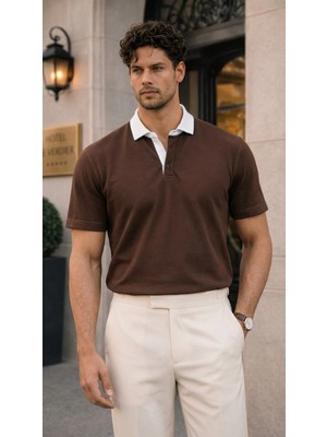 Valiberta Arthur Regular Fit Nova Pike Kumaş Polo Yaka T-Shirt - Kahve