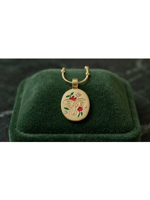 Dushico Fil Figür Parıltılı Madalyon Çelik Kolye