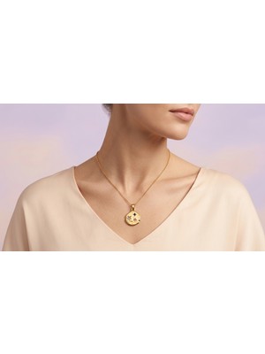 Dushico Renkli Zirkon Taşlı Parıltılı Madalyon Çelik Kolye