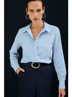 Sateen Klasik Düz Gömlek - Mavi