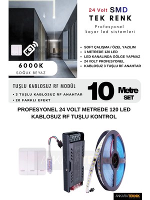 Tavan Akışkan Kayar LED Sistemi 3 Tuşlu Rf Kontrol Kayar LED Sistemi | 24 Volt Smd 120LED/MT.