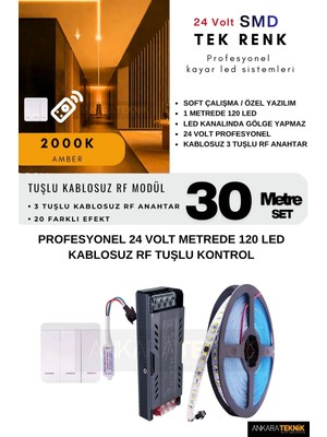 Tavan Akışkan Kayar LED Sistemi 3 Tuşlu Rf Kontrol Kayar LED Sistemi | 24 Volt Smd 120LED/MT.