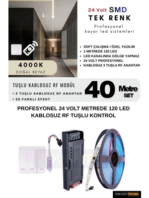 Tavan Akışkan Kayar LED Sistemi 3 Tuşlu Rf Kontrol Kayar LED Sistemi | 24 Volt Smd 120LED/MT.