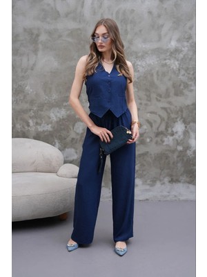 Elaxi Kadın Ithal Çilek Modal Dokuma Yelek ve Boru Paça Pantolon Takım