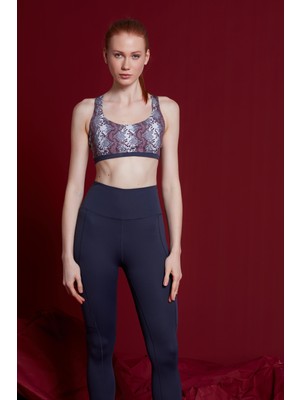 Yoga Zero Ruby Lou Çift Taraflı Yılan Desenli Antrasit Spor Sütyeni