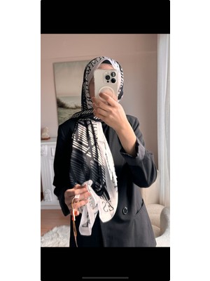 Buscarfs Beyaz Siyah Vual Şal
