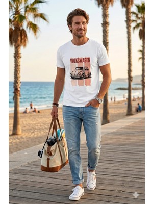 Unisex Vosvos Baskılı Tişört Pamuk Penye Süprem Basic