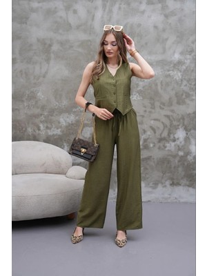 Elaxi Kadın Ithal Çilek Modal Dokuma Yelek ve Boru Paça Pantolon Takım