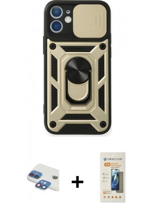 Marsilyan™- iPhone 11 Kılıf Ahenk Klasik - Siyah 6d Mat Seramik Hayalet Nano Ekran Koruyucu + Gökkuşağı Pers Alüminyum Kamera Lens