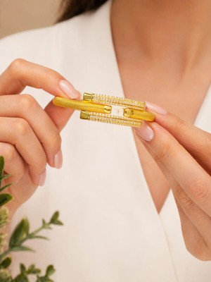 Ethem Gold 14 Ayar  Taşlı 2'li Kaburga Kelepçe