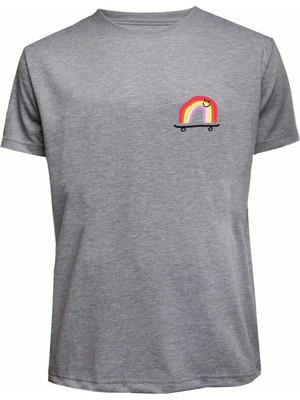 Unisex 0 Yaka Tişört Gökkuşağı Baskılı Compact Penye Günlük Stil