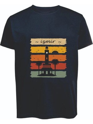 Izmir Saat Kulesi Baskılı Compact Penye Tişört Unisex Rahat Kullanım