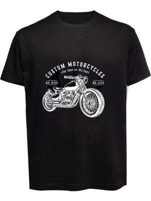 Unisex Motor Baskılı Tişört Pamuk Penye Süprem Basic