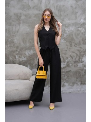 Elaxi Kadın Ithal Çilek Modal Dokuma Yelek ve Boru Paça Pantolon Takım