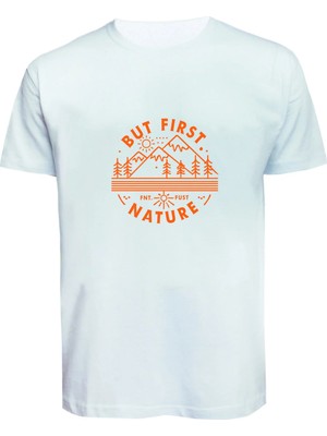 Unisex But First Nature Doğa Baskılı Tişört Pamuk Penye Süprem Basic
