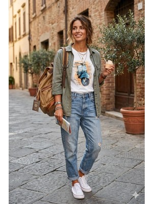 Unisex Mavi Vespa Baskılı Tişört Pamuk Penye Süprem Basic